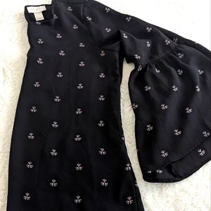 Loft black bell sleeve top with pink n white small print Xs